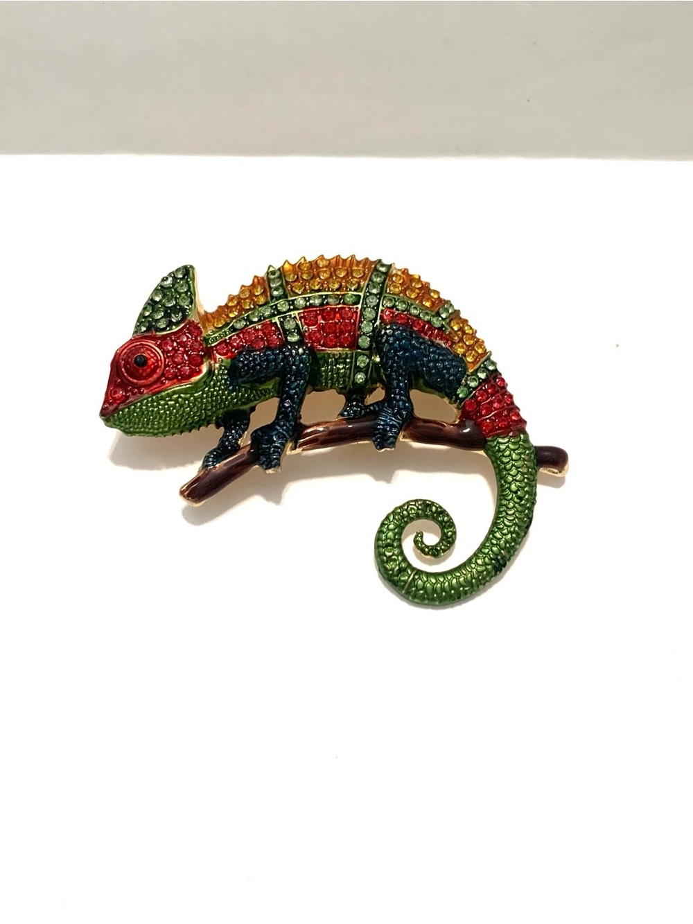 Vintage Style Chameleon Statement Brooch Pin Multicolor Rhinestone